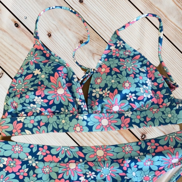 Blue Pink Boho Floral High Waist Lined Cheeky Bikini New - Picture 10 of 16